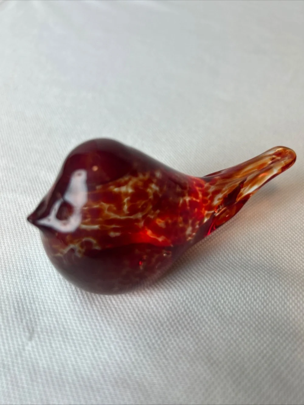 Handmade Glass Bird Jill Henrietta Davis Red Orange Speckled Paperweight Whimsy
